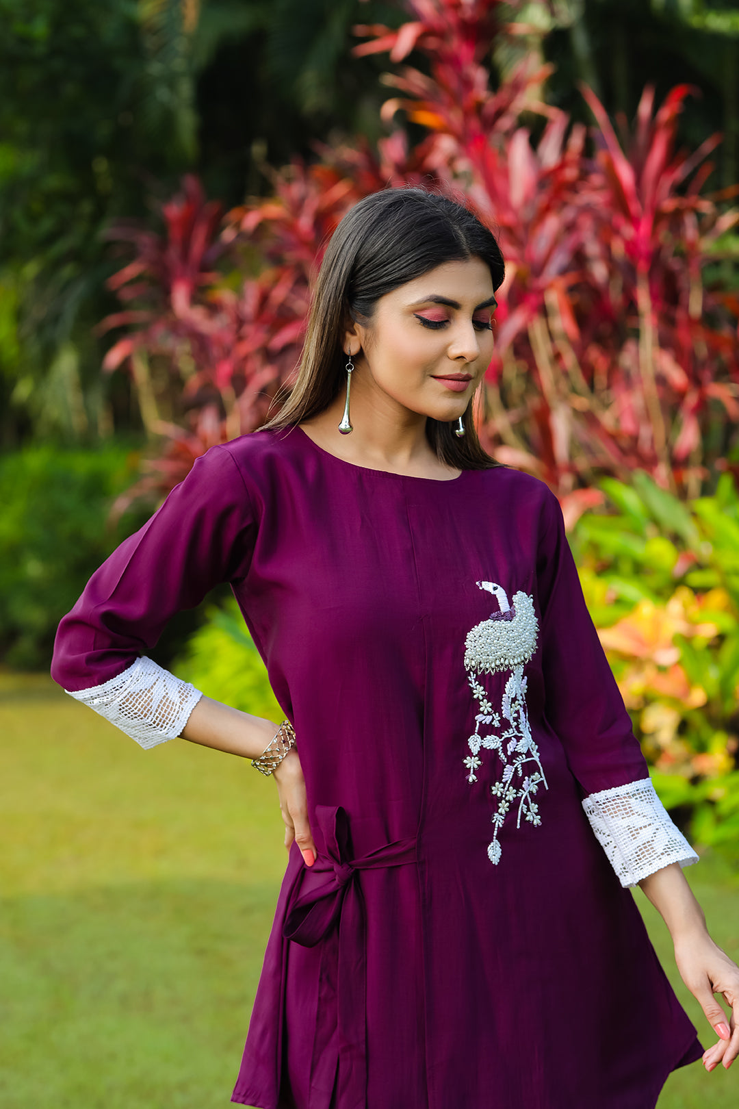 Wine Silk Embroidered Co-Ords Set
