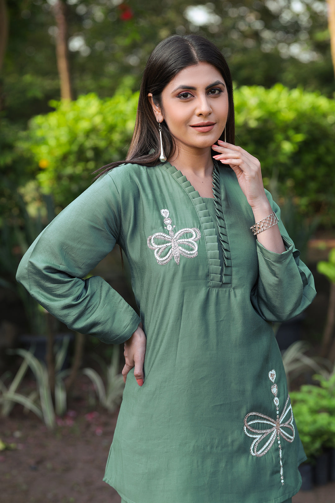 Sea Green Silk Embroidered Co-Ords Set