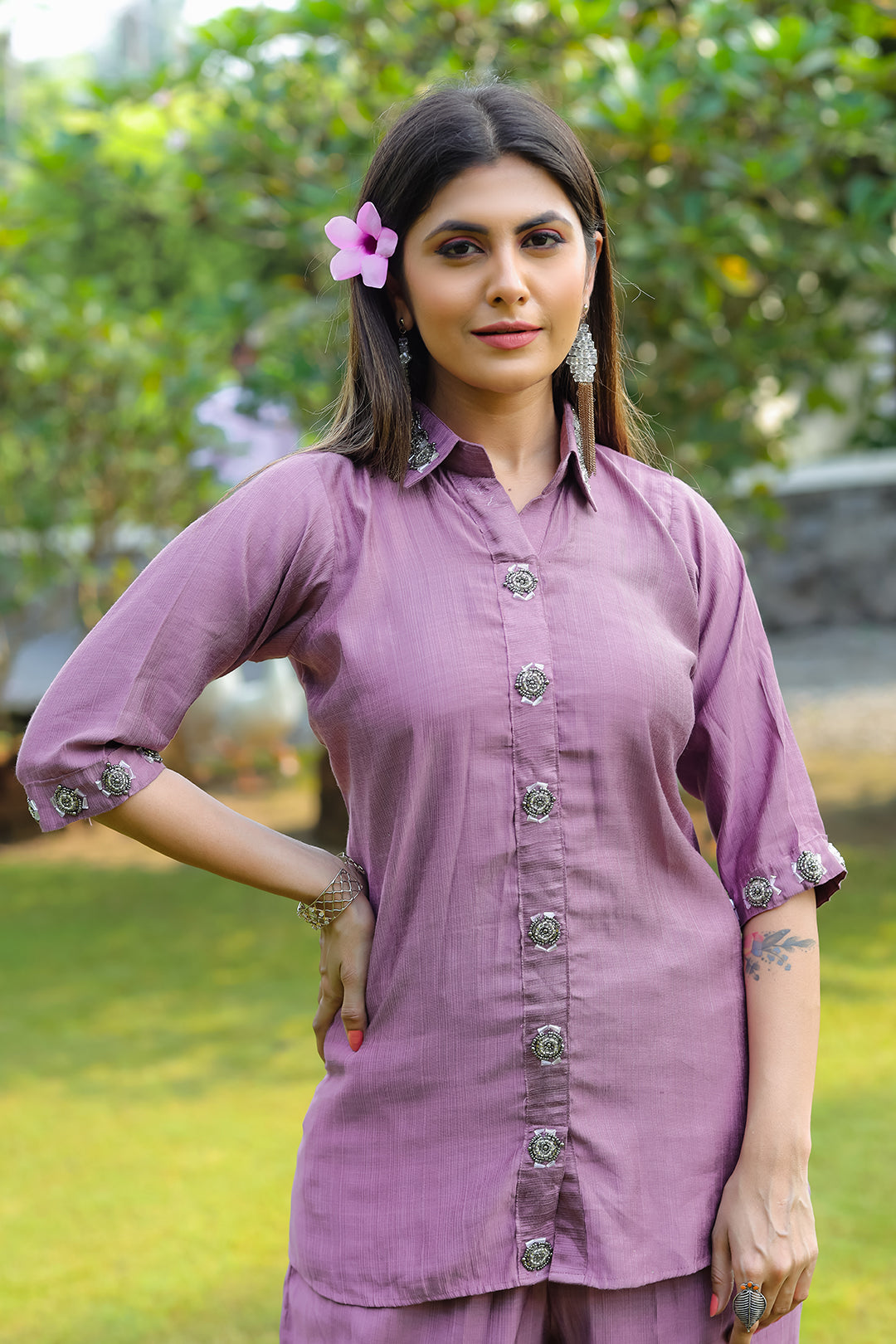 Purple Silk Embroidered Co-Ords Set