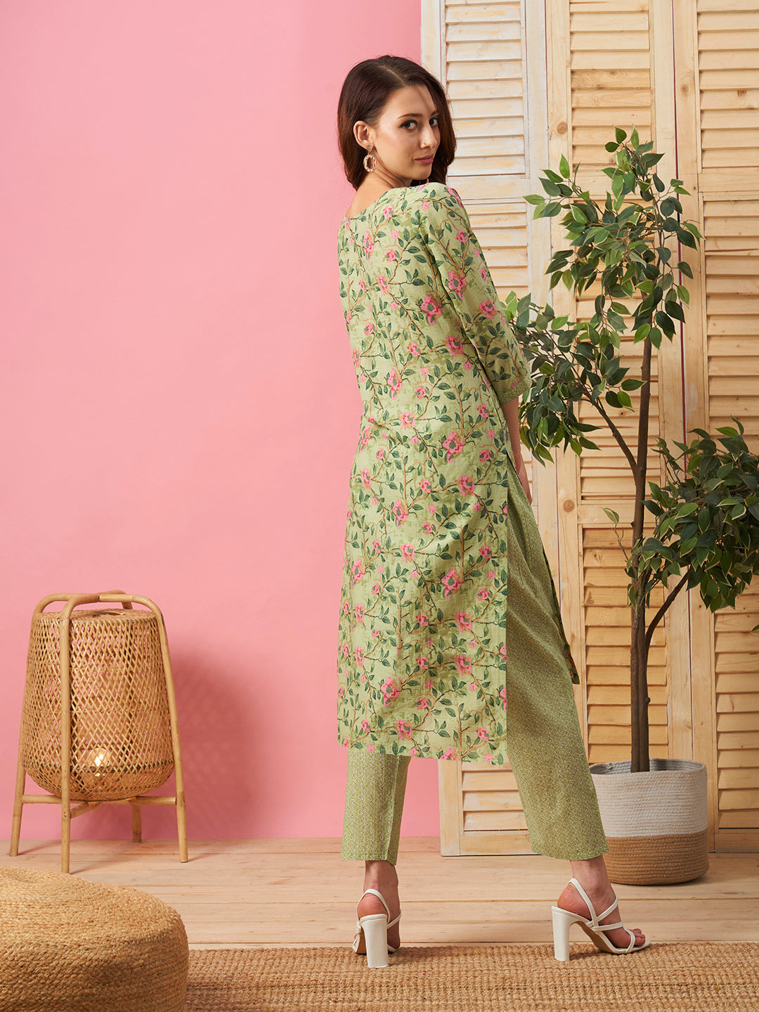 Green Polyester Kurta and Pant Set - Printed, Casual Wear